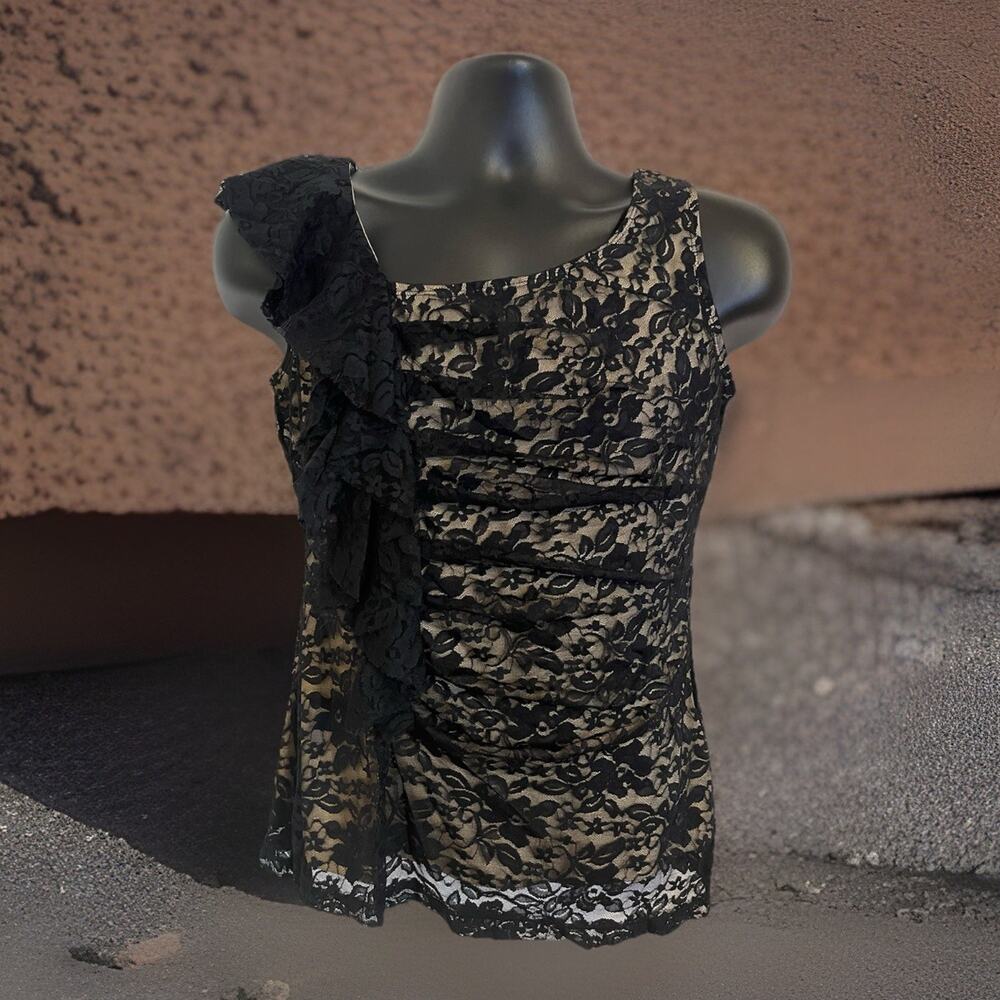 VTG Y2K Layered Lace Mesh Tank Top Boho Ruffle Whimsigoth Fairy Grunge 2000s M